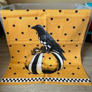 MacKenzie Childs Courtly Check Black Crow Pumpkin Cotton Tea Towel